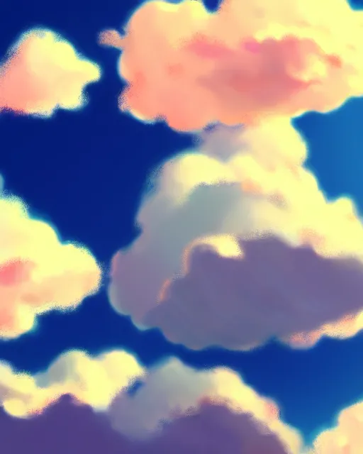 Image similar to simple realistic anime clouds, midday, digital art, trending on artstation, gradient colors, fisheye perspective