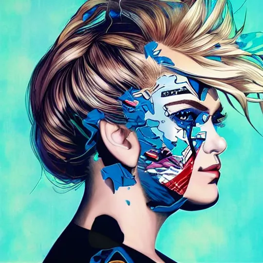 Image similar to a portrait of a fat blonde woman with side profile anime in ocean intricate details by MARVEL comics and Sandra Chevrier
