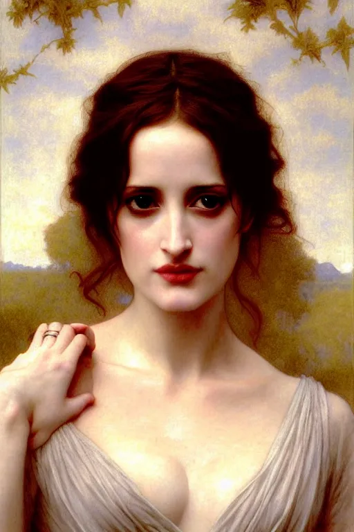 Image similar to eva green angeline jolie gessica chastain,, painting by rossetti bouguereau, detailed art, artstation