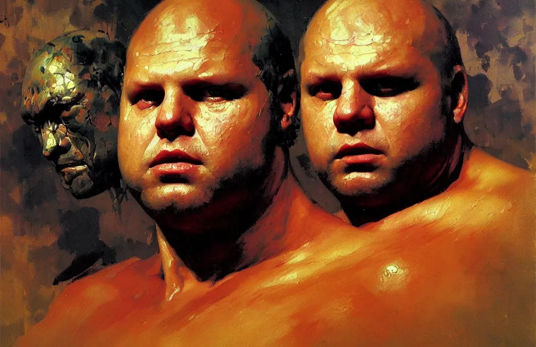 Image similar to fedor emelianenko!!!!!!!!!!!!!!!!!!!!!!!!!!!, detailed face, detailed painting,, epic lighting, by ilya repin, phil hale and kent williams