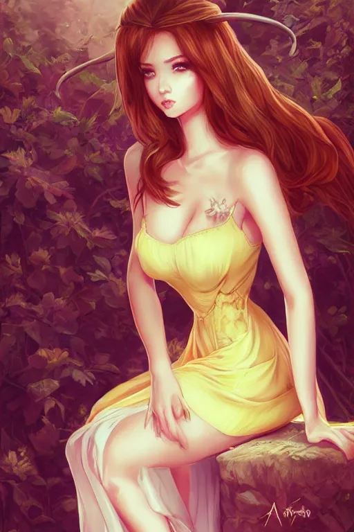 Image similar to Succubus in sundress portrait, by artgerm, WLOP and Ross Tran