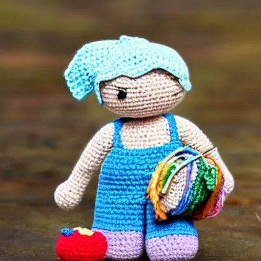 Image similar to product image of a cute crochet grandma made of crochet who's making a crochet. high resolution