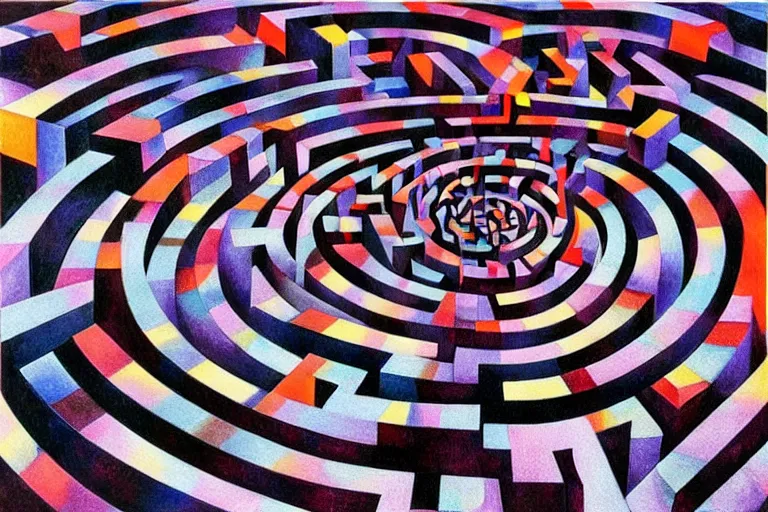 Prompt: colorful labyrinth maze of obsidian, award winning art, epic dreamlike fantasy landscape, art print, mc escher, ultra realistic,