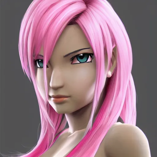 Image similar to high quality head and shoulders tifa lockhart with light pink hair, trending on artstation