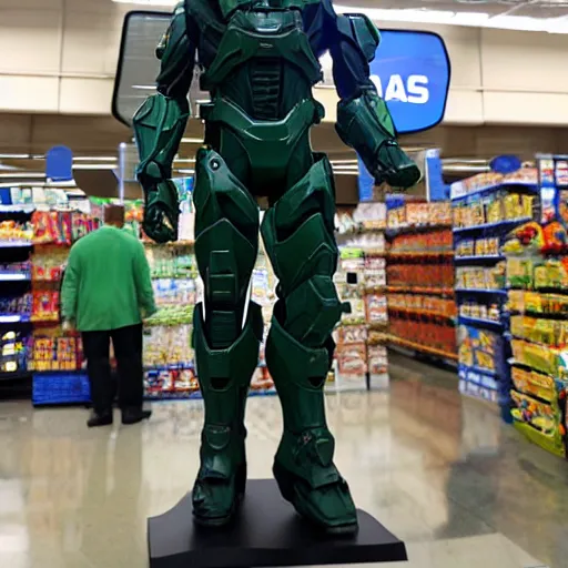 Prompt: master chief standing in a walmart