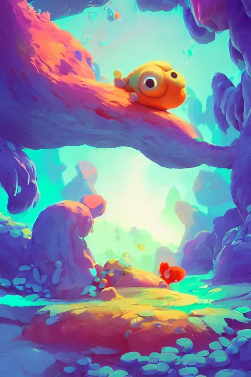 Image similar to smurf ghost creature animal sushi cristal very big eye roots cactus elemental flush of force nature micro world fluo fishscale, behance hd by jesper ejsing, by rhads, makoto shinkai and lois van baarle, ilya kuvshinov, rossdraws radiating a glowing aura global illumination ray tracing hdr