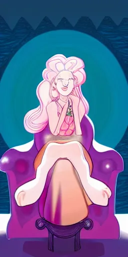 Prompt: rose quartz from steven universe sitting on a throne, art by rui komatsuzaki