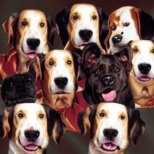 Image similar to photo of dog heads on the royal family