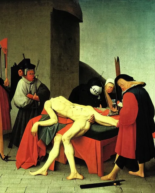 Image similar to Death Of Marat By Jacques-Louis David painting by Hieronymus Bosch