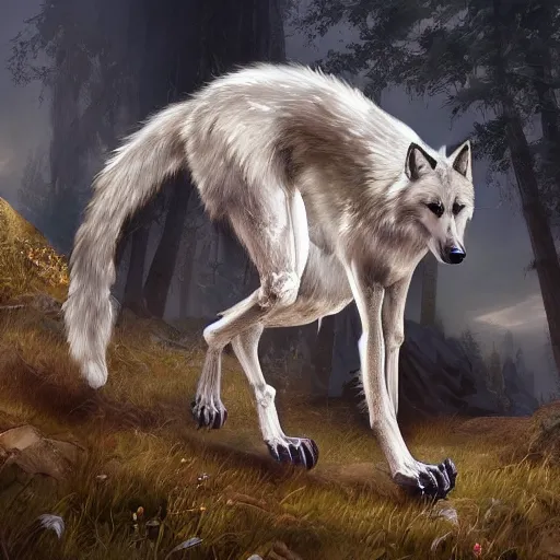 Prompt: a spirilt wolf with bones seen, illustration, by jade merien, Artstation - Departure, concept art, detailed, 4k,