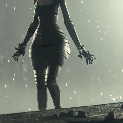 Image similar to 2 b nier automata hiding, 3 d render, unreal engine, octane render, ray tracing, unity, highly detailed, high quality, hd, 4 k, 8 k, realistic, sharp, trending