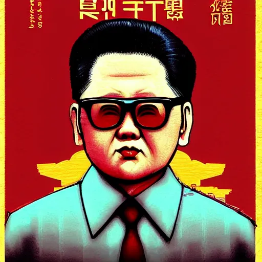 Prompt: kim jong - il in the style of ghost in the shell by mamoru oshii