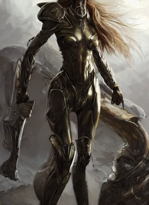 Image similar to a professional painting of Elle Macpherson, clothed in military armor, olive skin, long dark hair, beautiful bone structure, symmetrical facial features, intricate, elegant, digital painting, concept art, smooth, sharp focus, illustration, from StarCraft by Ruan Jia and Mandy Jurgens and Artgerm and William-Adolphe Bouguerea