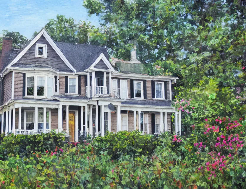 Prompt: Photograph painting of a beautiful suburban house