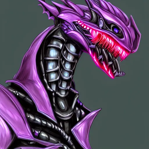 Image similar to detailed mawshot of a beautiful stunning anthropomorphic hot robot mecha female dragon, silver sharp streamlined armor, fuchsia flesh, dragon art, furry art, vore, glowing purple eyes, furaffinity, DeviantArt, Eka's Portal, G6