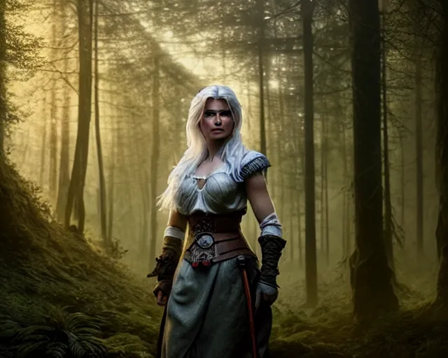 Image similar to 5 5 mm portrait photo of mkurilenko as ciri, in a forest. magical atmosphere. art by greg rutkowski. highly detailed 8 k. intricate. lifelike. soft light. nikon d 8 5 0.