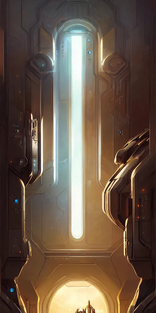 Image similar to hyper realistic art - deco sci - fi double door by jordan grimmer, darek zabrocki