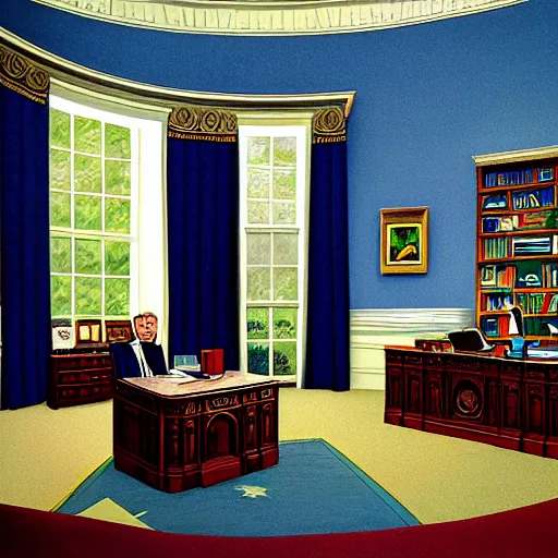 Prompt: oval office interior empty, Goodnight Moon illustration by clement hurd