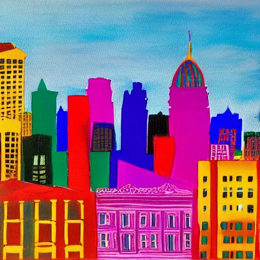 Prompt: colorful painting of birmingham, alabama skyline in the style of henri matiss