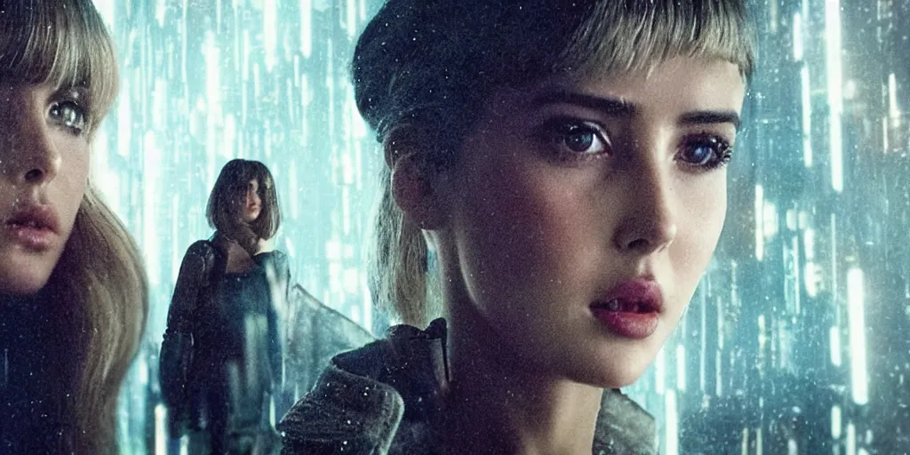 Prompt: still photograph of ana de armas in bladerunner 2 0 7 7 as a giant hologram, 8 k, cell shaded, cinematic, roger deakins