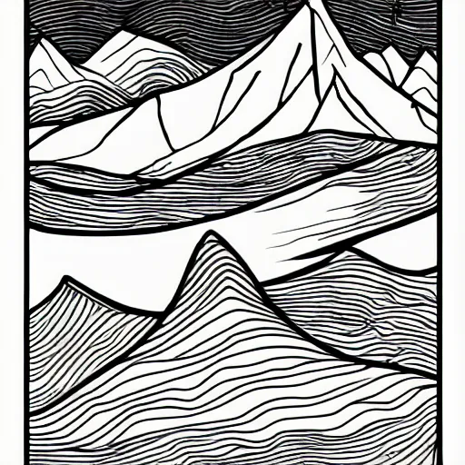 Prompt: mountain line art