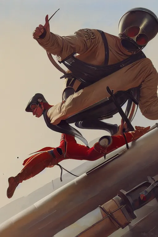 Prompt: man as human cannonball in the modern artillery cannon, realistic painting, symmetrical, highly detailed, digital painting, artstation, concept art, smooth, sharp focus, illustration, cinematic lighting, art by artgerm and greg rutkowski and alphonse mucha