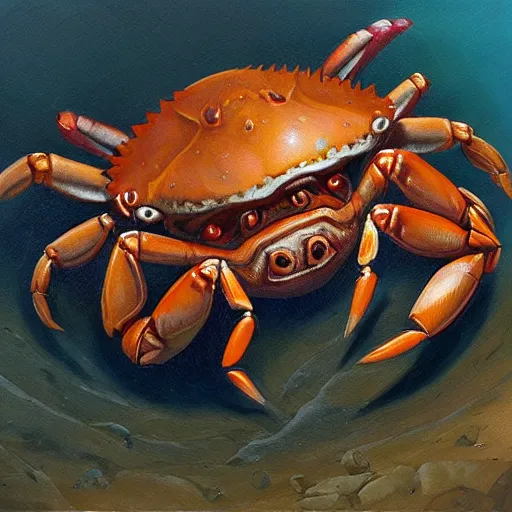 Image similar to crab - pig creature, oil painting by justin gerard