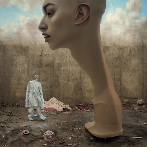 Image similar to the ego separates, hyperrealistic surrealism, dreamscape, artgerm, award winning masterpiece with incredible details, zhang kechun, a surreal vaporwave vaporwave vaporwave vaporwave vaporwave painting by thomas cole of a gigantic broken mannequin head sculpture in ruins, astronaut lost in liminal space, highly detailed, trending on artstation