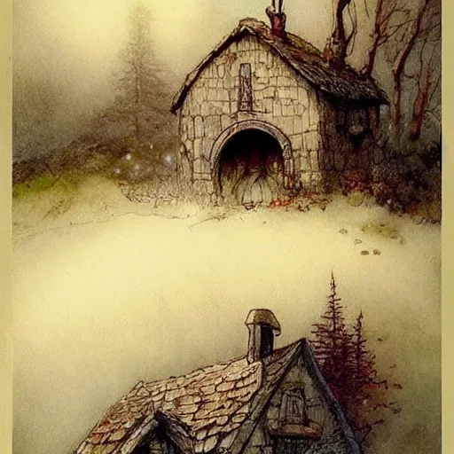 Image similar to (((((((hobbit and knome house living room with blazing fireplace))))))) . muted colors. by Jean-Baptiste Monge !!!!!!!!!!!!!!!!!!!!!!!!!!!!!!!!!!!!!!!! ((((((((((((((((((watercolor sketch))))))))))))))))))