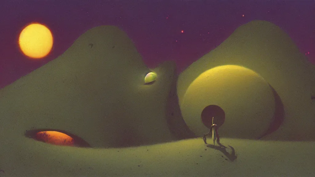 Image similar to mysterious whimsical sculpture of an alien crescent moon by paul lehr and john schoenherr and john harris, cinematic matte painting