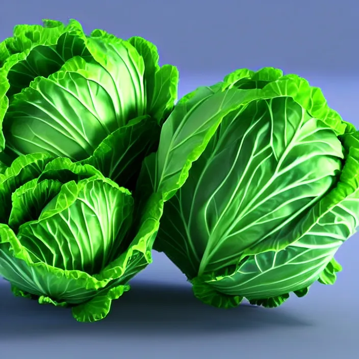 Image similar to high quality 3 d render very cute cabbage! highly detailed, unreal engine cinematic smooth, moody purple light, low angle, uhd 8 k, sharp focus