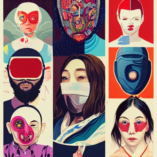 Image similar to portrait of people with sanitary mask, Tristan Eaton, artgerm, Victo Ngai, RHADS, ross draws