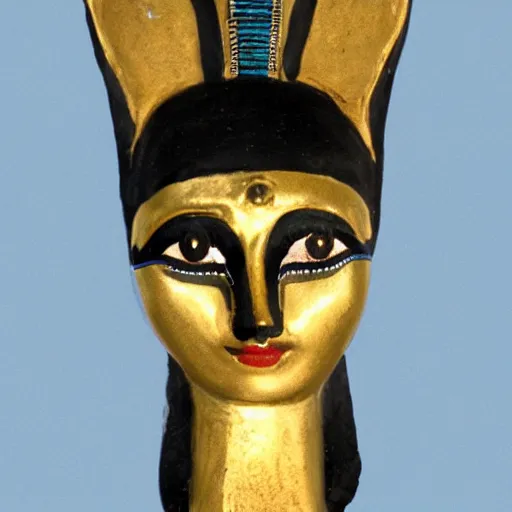 Prompt: an egyptian goddess wearing a cat mask