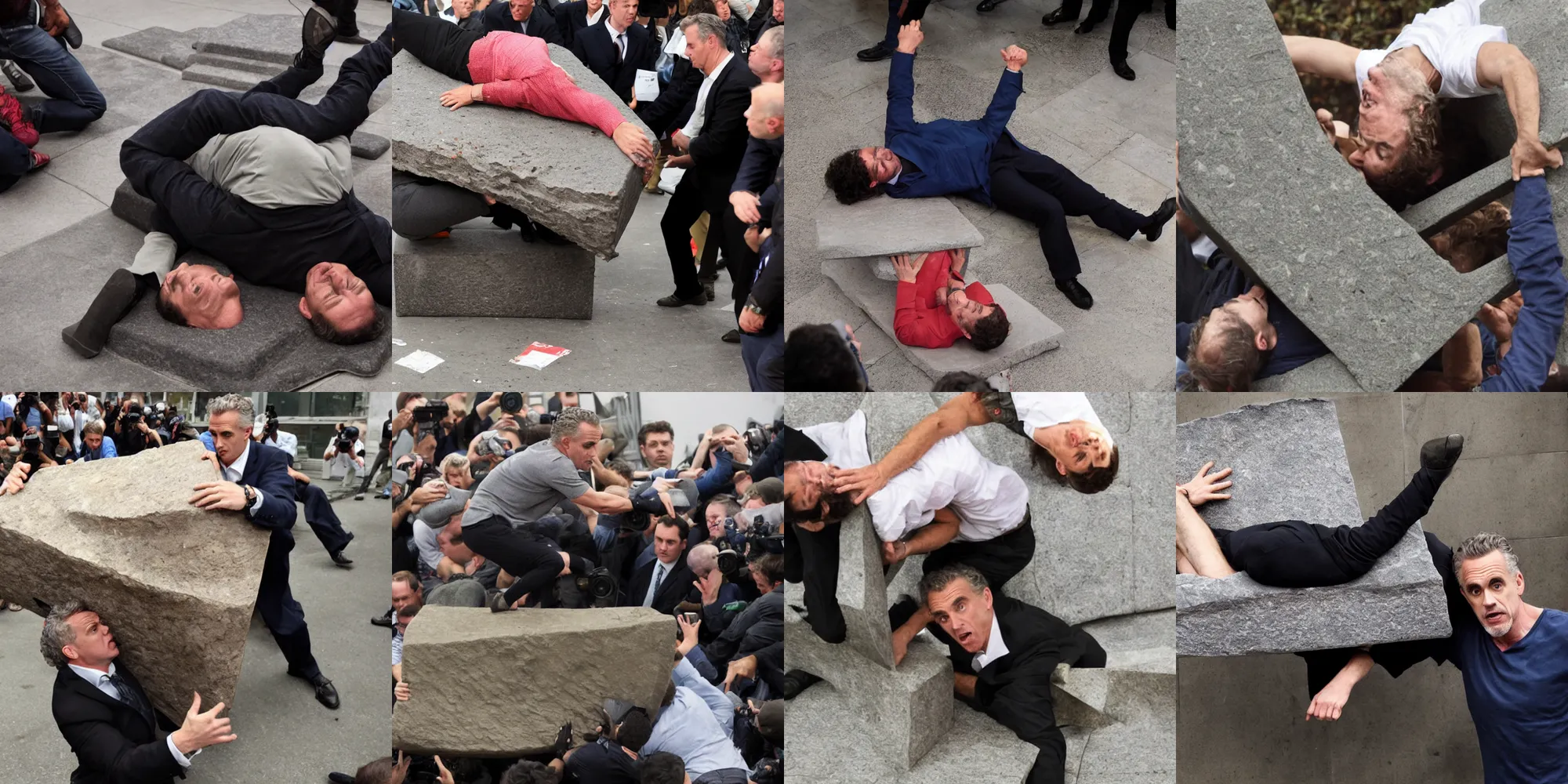 Prompt: jordan peterson being crushed under a slab representing the weight of his own lies