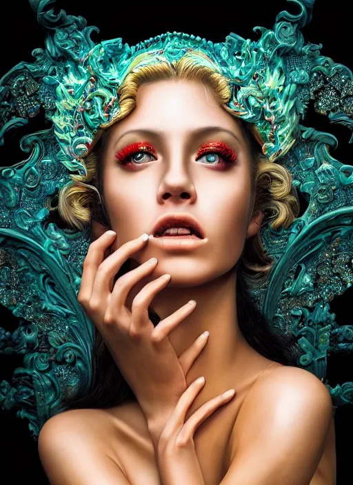 Image similar to photo of a gorgeous young woman in the style of David la chapelle , realistic, sharp focus, 8k high definition, medium format film photography, photo realistic, insanely detailed, intricate, elegant, art by David kostic and stanley lau and artgerm