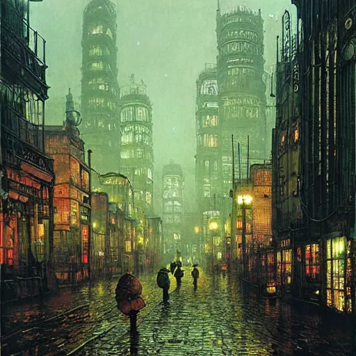 Prompt: biopunk city, john atkinson grimshaw