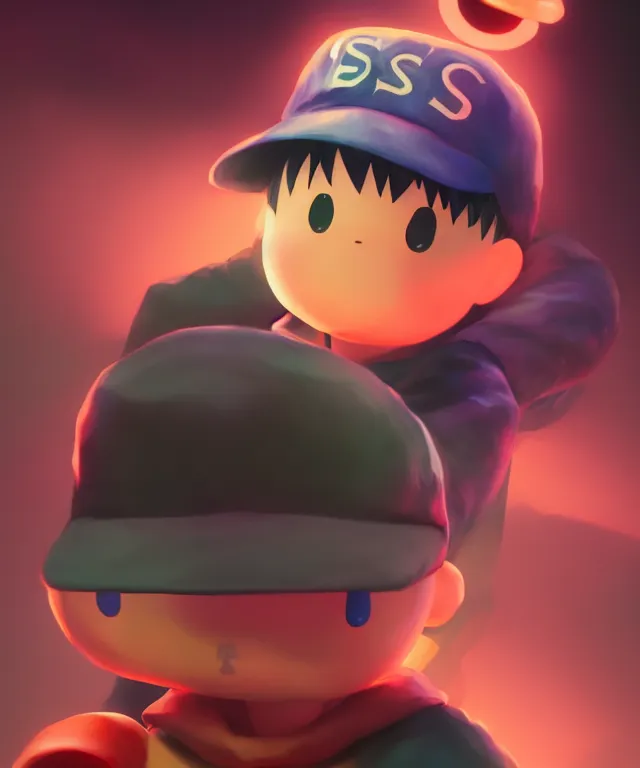 Prompt: ness from earthbound, crisp 8 k line art, digital painting, artstation, unreal engine, octane render, emissive lighting, concept art, matte, sharp focus, hyper realistic lighting, illustration, art by ayami kojima