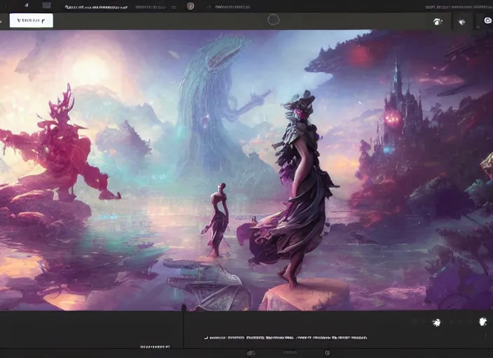 Prompt: spotify ui design in 2 0 4 0 - art, by narumi nekpenekpen, james jean, sarah zapata!, very detailed, fantasy art by craig mullins, thomas kinkade cfg