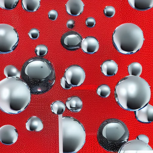 Prompt: chrome spheres on a red cube, collage