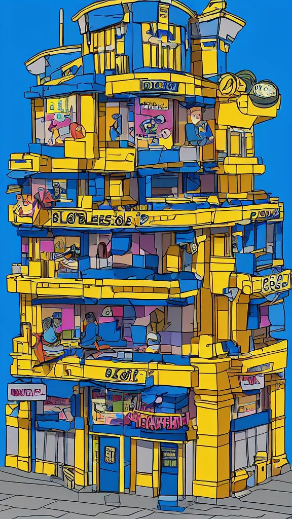 Image similar to blockbuster building in the style of a 90s cartoon