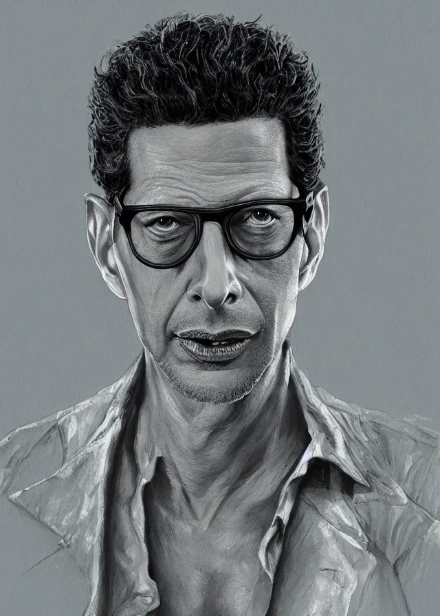 Prompt: a highly detailed painting of jeff goldblum as the fly as dr ian malcolm in jurassic park, 8 k hd, concept art, artstation, deviantart, cg society,