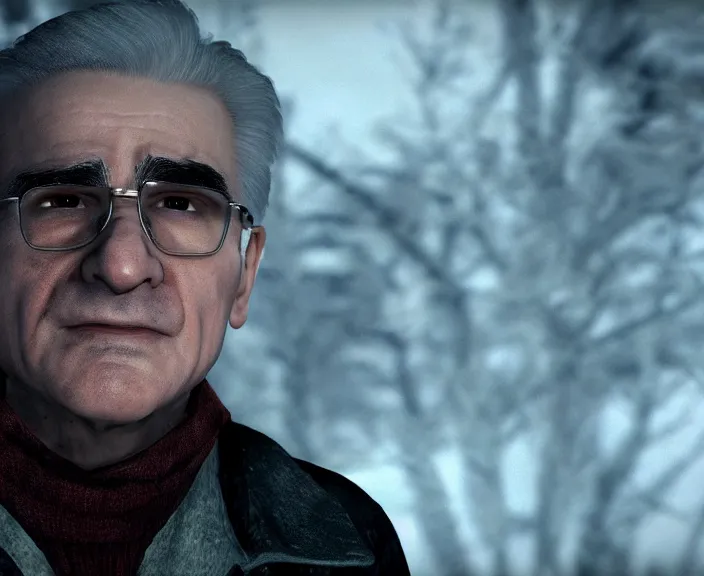 Prompt: screenshot of martin scorsese in until dawn ( 2 0 1 5 ), ps 5, 4 k, hi - res