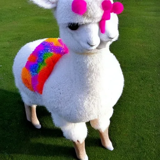 Image similar to cute alpaca wearing a tuxedo by Hayao Miyazaki, beautiful, colorful