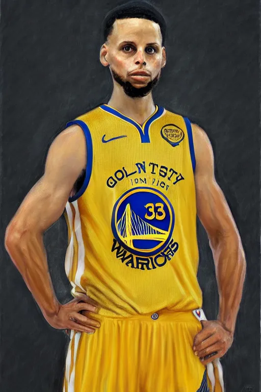 Image similar to full body portrait of the dictator of the golden state warriors, 1 8 8 9, in full military garb, steph curry, oil on canvas by william sidney mount, trending on artstation