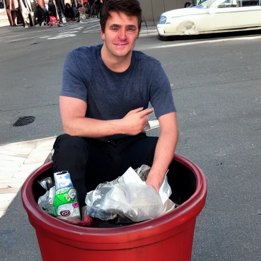 Prompt: he was sitting in a trash can with high street class