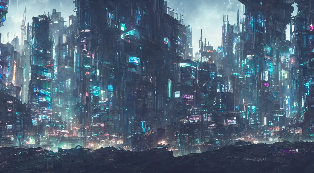 Prompt: Cyberpunk city abandoned, concept art, matte painting, high detailed , 4k, 8k, Art Station, HD