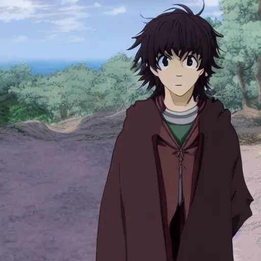 Prompt: peregrin took in an anime world, incredibly detailed, ultra realistic