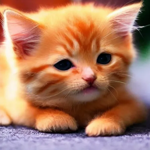 Prompt: curious cute fluffy orange tabby kitten