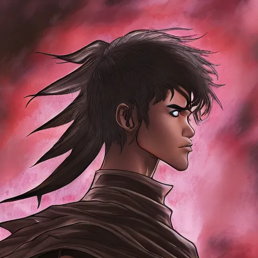 Prompt: portrait of zendaya in the style of berserk, by kentaro miura