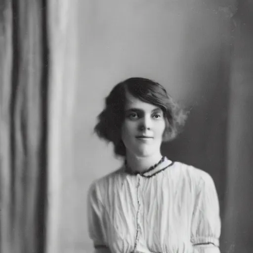 Prompt: a vintage 1 9 1 0 s kodachrome slide portrait of a young woman at home.